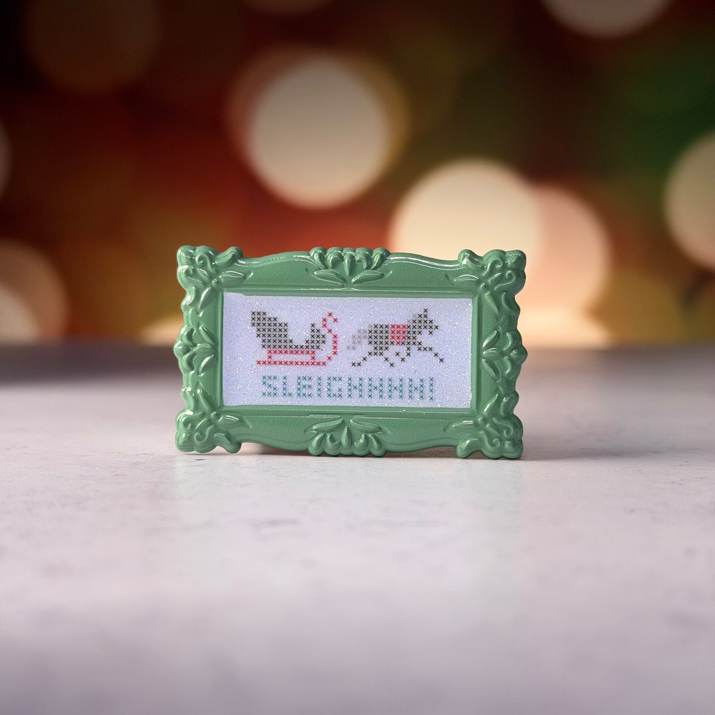 Sleighhh Cross-Stitch Pin