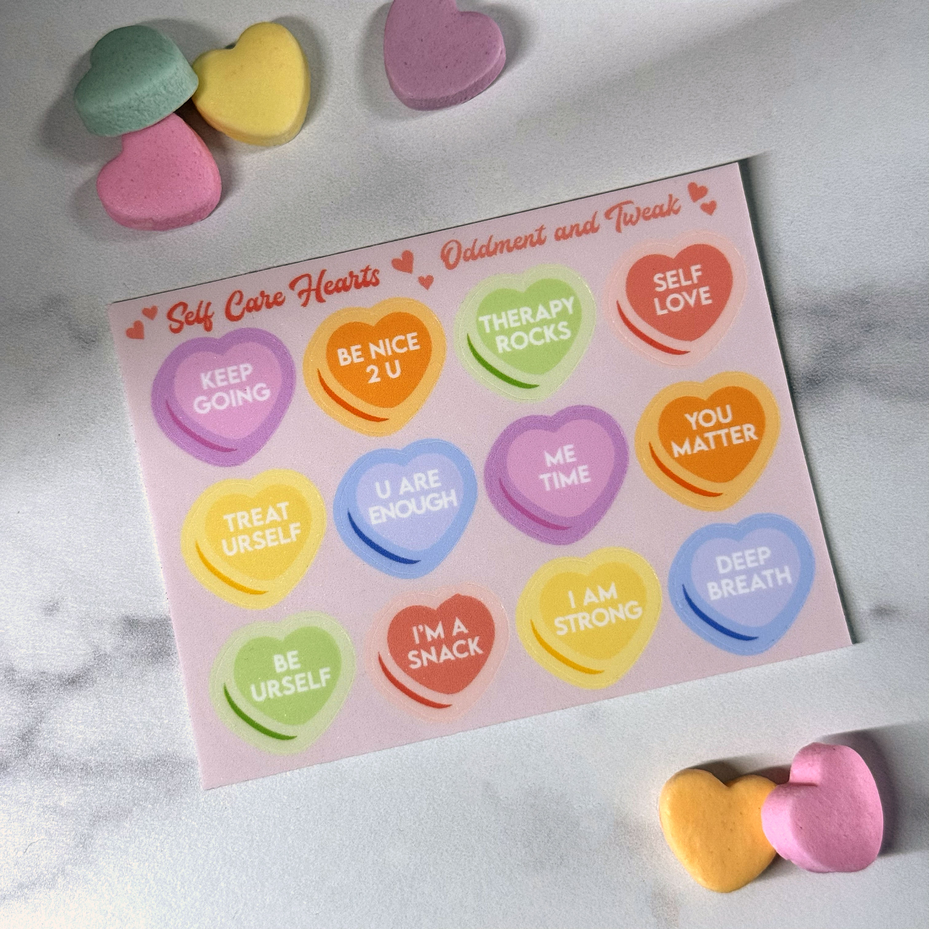Self-Care Hearts Sticker Sheet – Oddment & Tweak